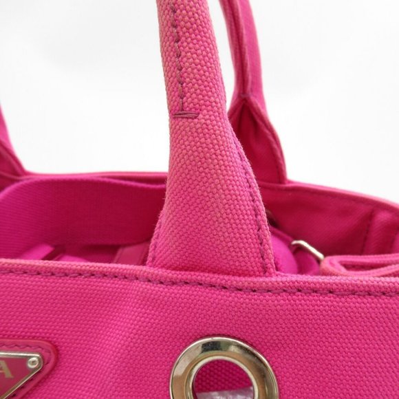 AUTHENTIC PRADA Canapa Tote Bag crossbody 2 way canvas Pink - Picture 6 of 12